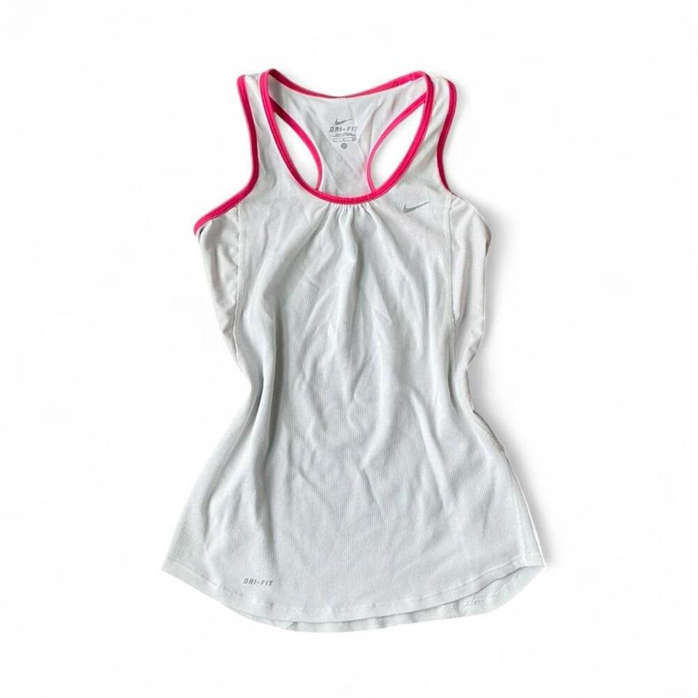 Nike White & Pink Trim Dri-FIT Halter Tank Top – S